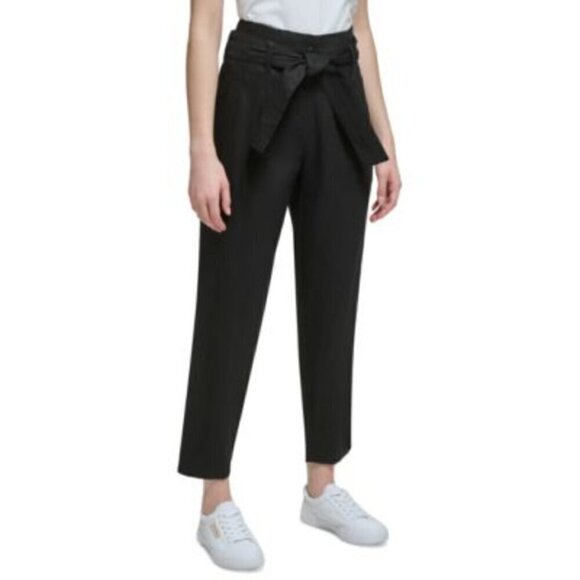 CALVIN KLEIN Women's High-Rise Tie-Waist Pants, Black NWT - Picture 4 of 10